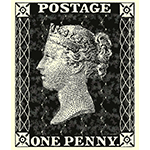 Picture of Penny Black, the world's first adhesive postage stamp